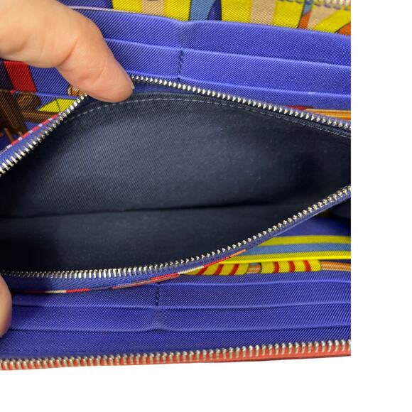 Hermès Silk-In Long Zip Wallet Red Epsom Leather Belt Strap Print Luxury Silk - Picture 10 of 16